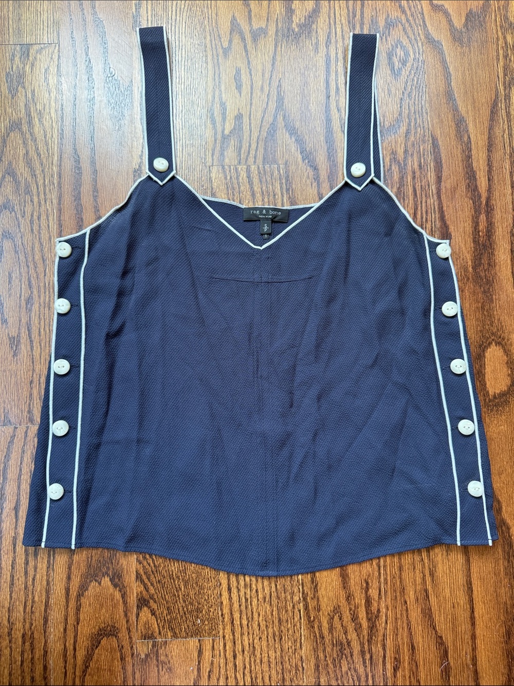 rag & bone Tia Tank in Navy Sleeveless Button-Trim Camisole